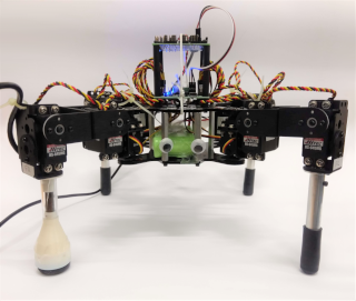 A quadruped robot fitted with a tactile sensor